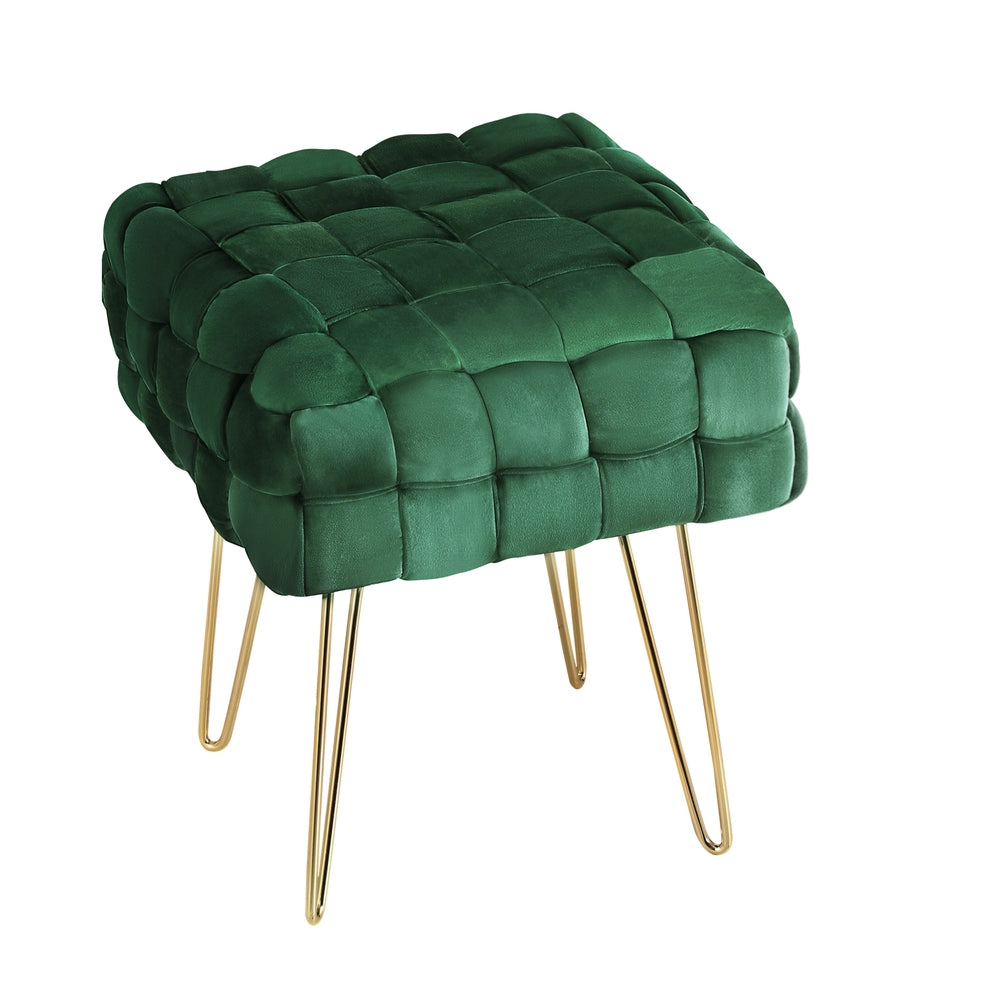 Artiss Cleo Ottoman Foot Stool - Woven Velvet Green