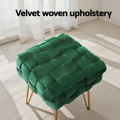 Artiss Cleo Ottoman Foot Stool - Woven Velvet Green