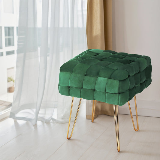 Artiss Cleo Ottoman Foot Stool - Woven Velvet Green