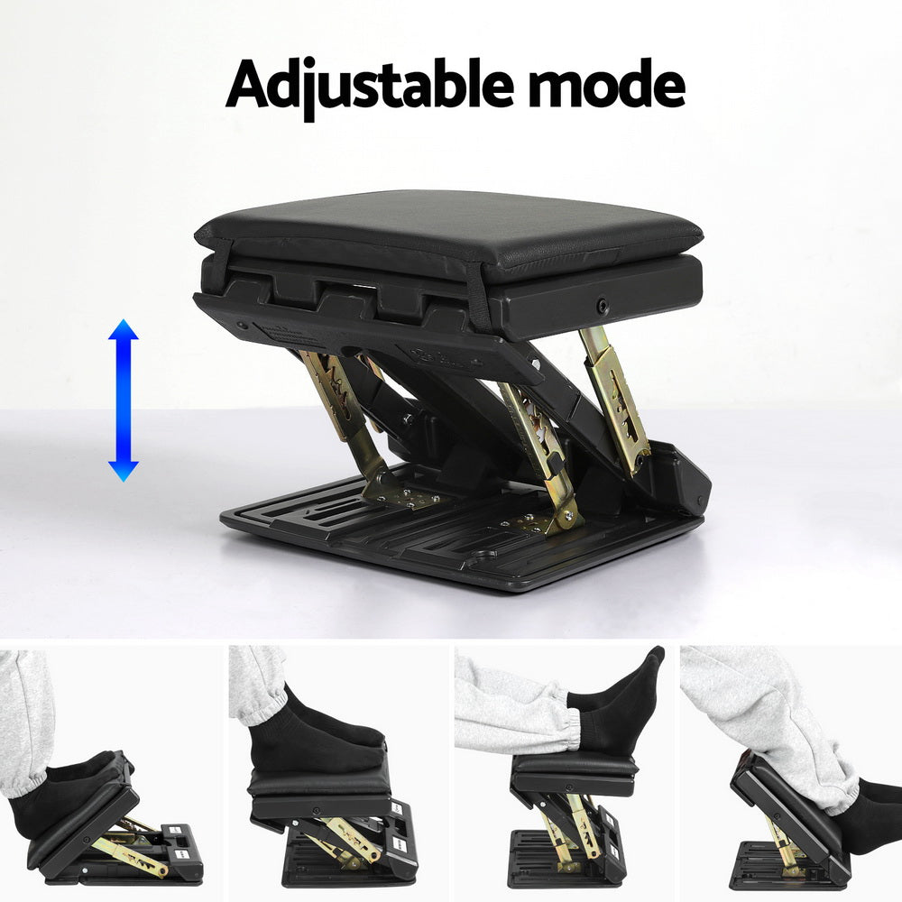 Artiss Black Under Desk Foot Rest Stool Adjustable Massage Footrest Pad