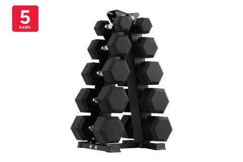 Fortis 2.5-12.5kg Hex Dumbbell Set with Rack (5 Pairs)