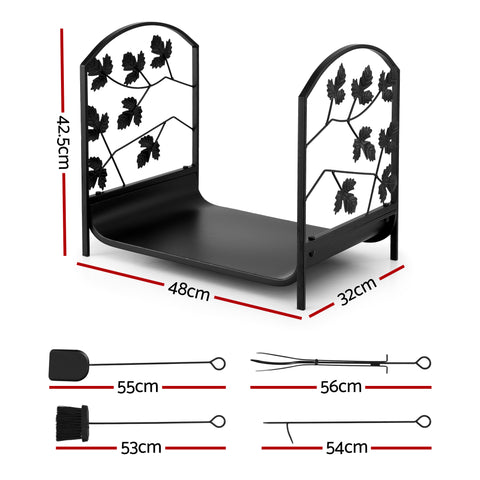 Gardeon Firewood Rack 48cm Heavy-Duty Outdoor Storage with Tools, Black - SuperSaverAU - view 2