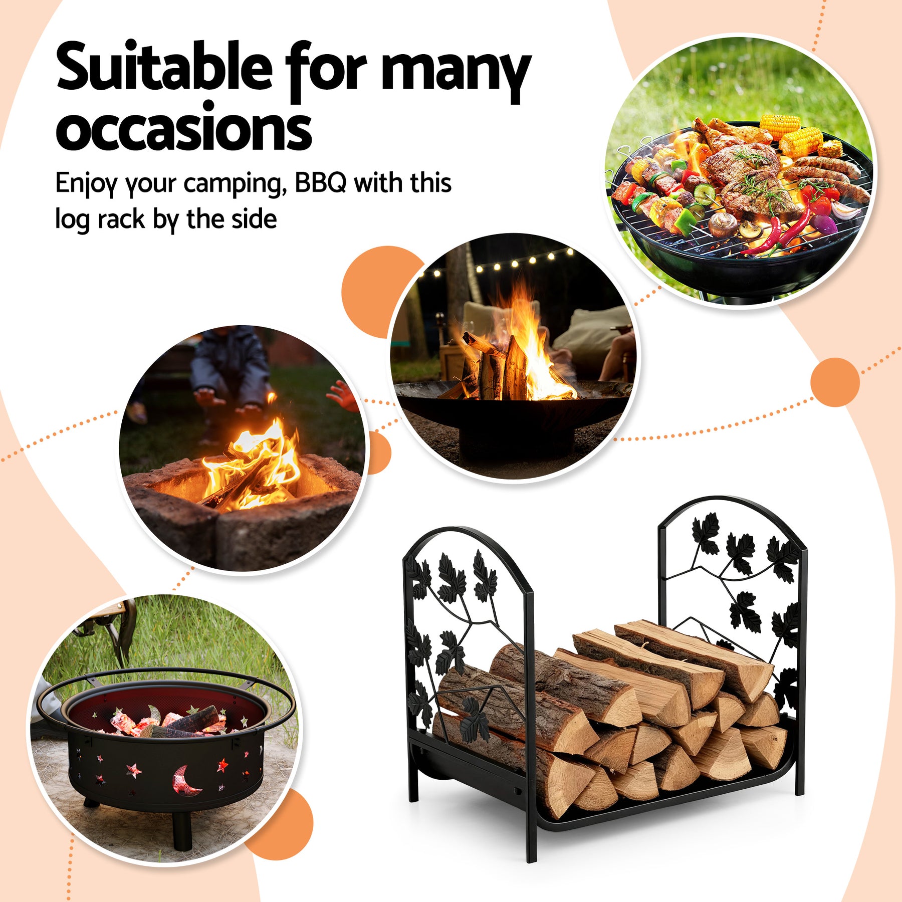 Gardeon Firewood Rack 48cm Heavy-Duty Outdoor Storage with Tools, Black - SuperSaverAU - view 5