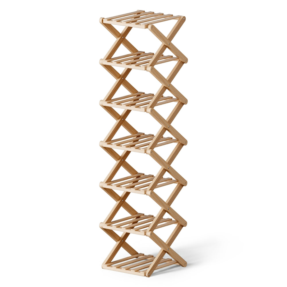 Artiss 7 Tier Bamboo Foldable Shoe Rack Organizer