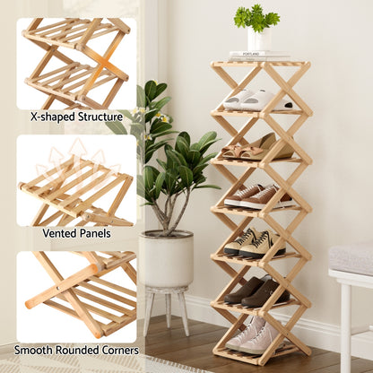 Artiss 7 Tier Bamboo Foldable Shoe Rack Organizer