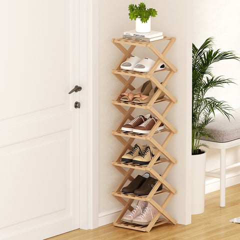 Artiss 7 Tier Bamboo Foldable Shoe Rack Entryway Organiser Pine Finish