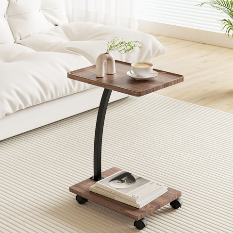 Artiss C-Shaped Coffee Table - Walnut Finish - SuperSaverAU - view 1