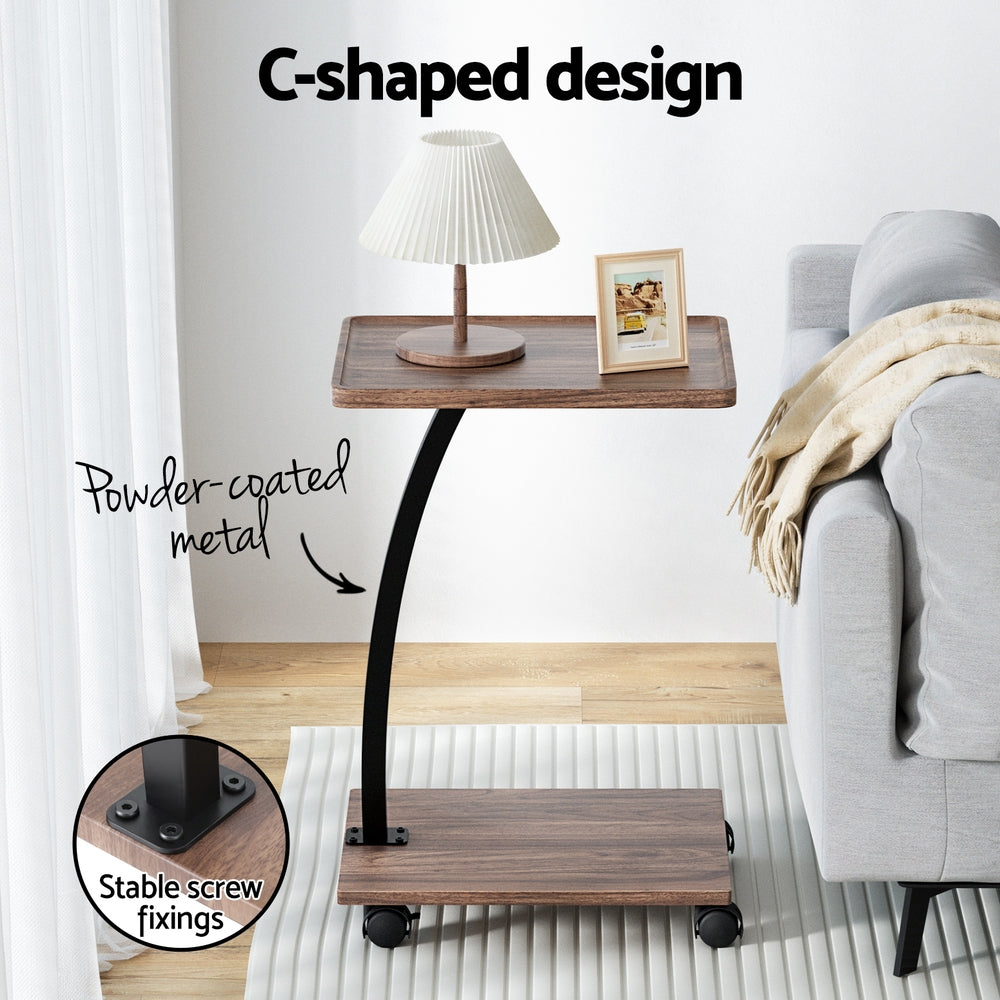 Artiss C-Shaped Coffee Table - Walnut Finish - SuperSaverAU - view 5