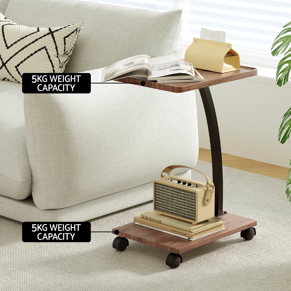 Artiss C-Shaped Coffee Table - Walnut Finish