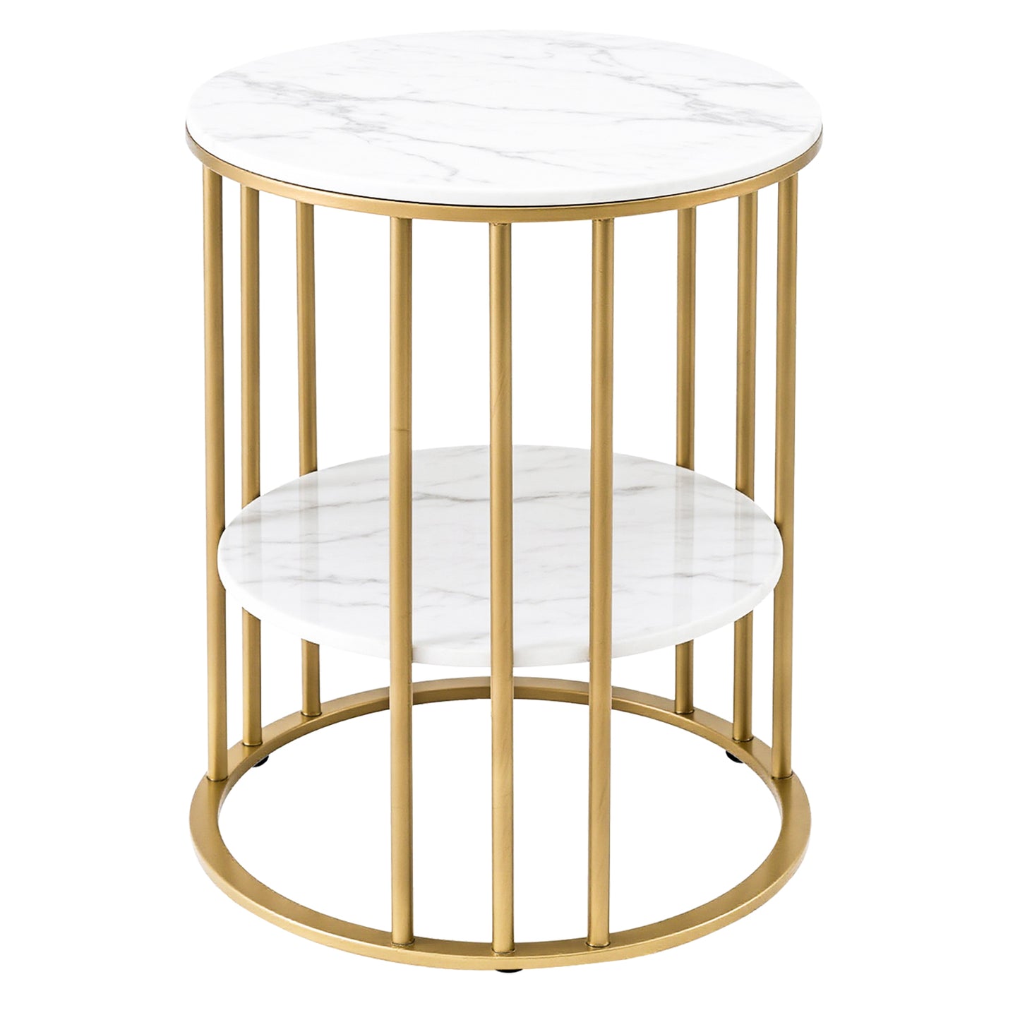 Artiss Coffee Table 2-Tier Marble Finish White & Gold 40cm x 40cm x 54cm
