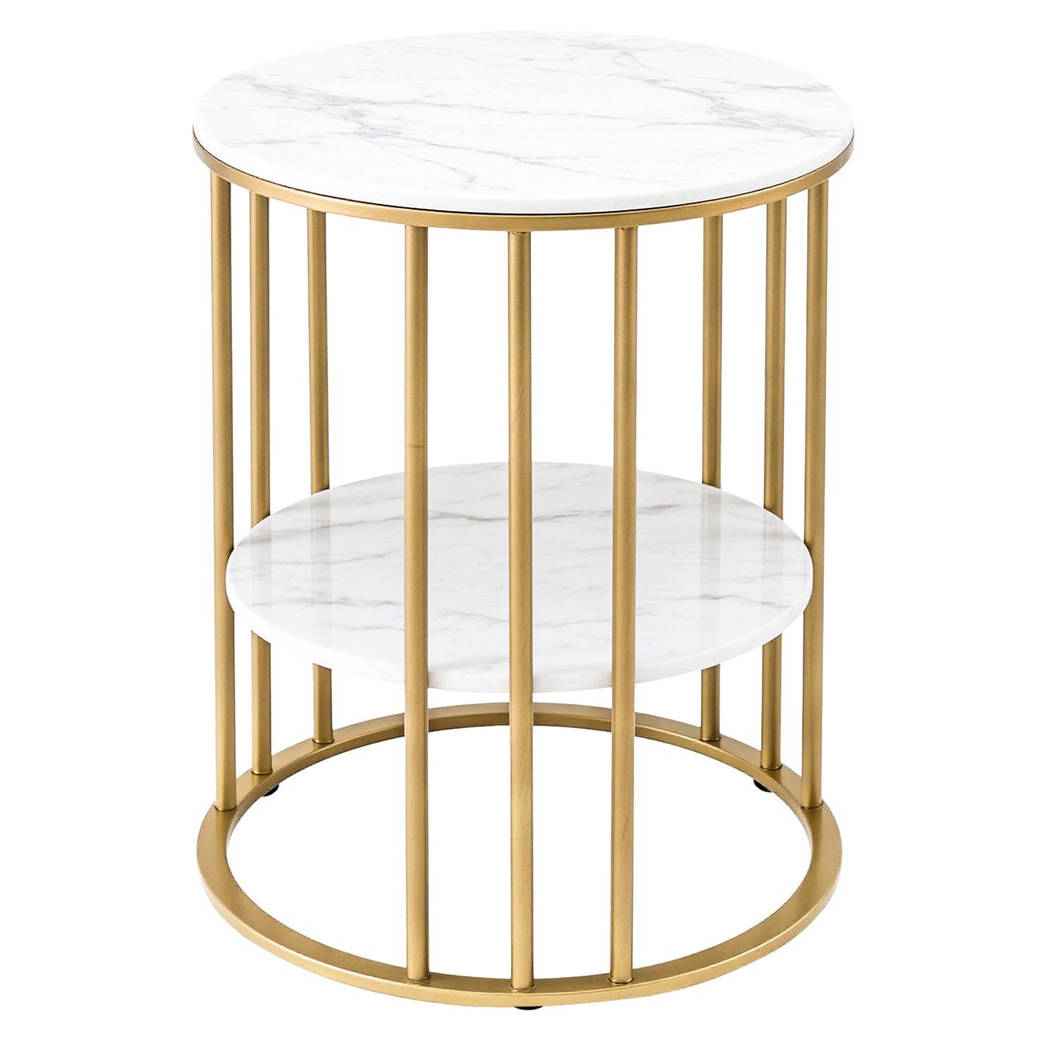 Artiss Coffee Table 2-Tier Marble Finish White & Gold 40cm x 40cm x 54cm - SuperSaverAU - view 2