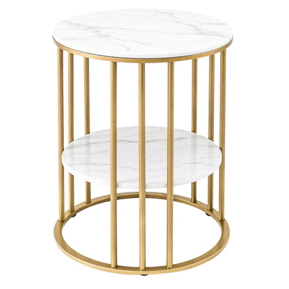 Artiss Coffee Table 2-Tier Marble Finish White & Gold 40cm x 40cm x 54cm