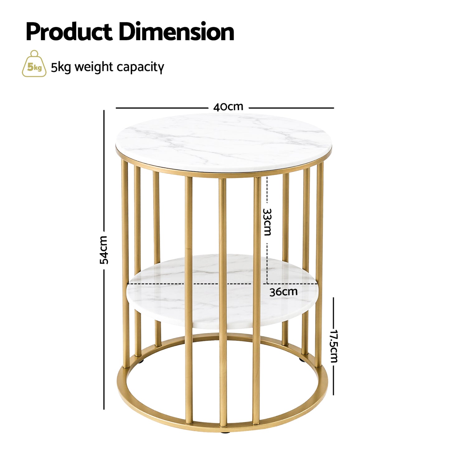 Artiss Coffee Table 2-Tier Marble Finish White & Gold 40cm x 40cm x 54cm