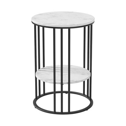 Artiss Sleek 2-Tier Round Coffee Table with Marble Effect