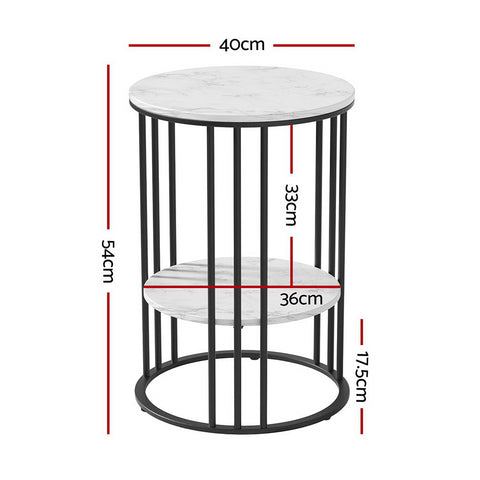 Artiss Sleek 2-Tier Round Coffee Table with Marble Effect - SuperSaverAU - view 2