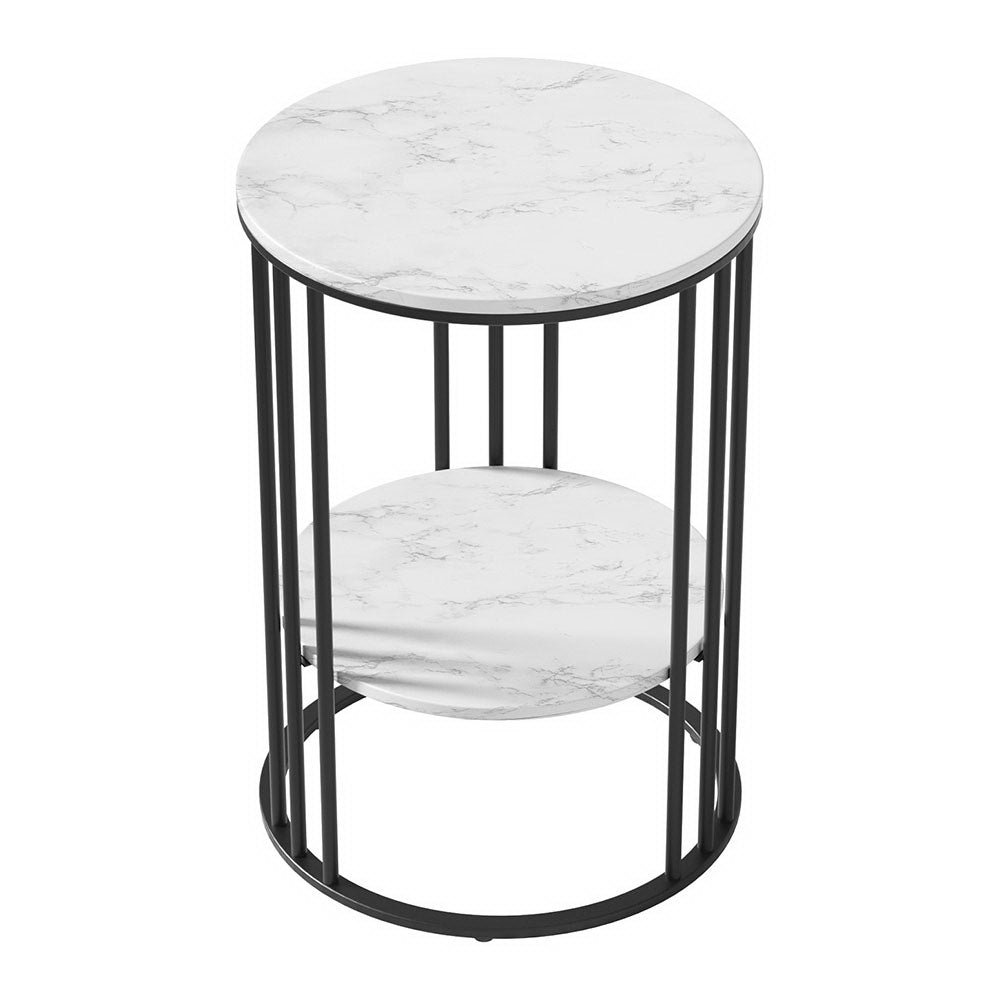 Artiss Sleek 2-Tier Round Coffee Table with Marble Effect