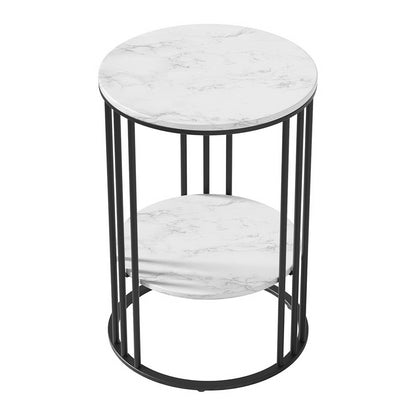 Artiss Sleek 2-Tier Round Coffee Table with Marble Effect