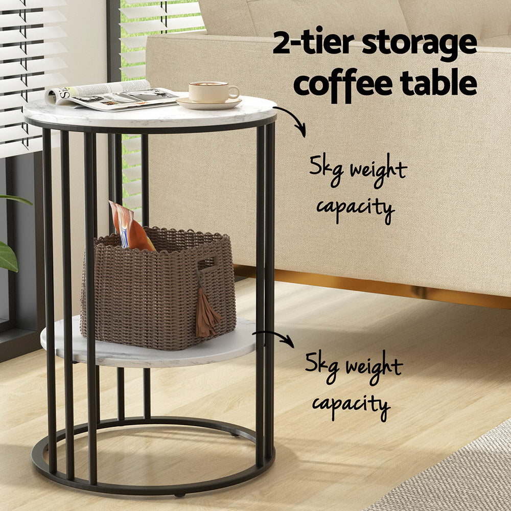 Artiss Sleek 2-Tier Round Coffee Table with Marble Effect