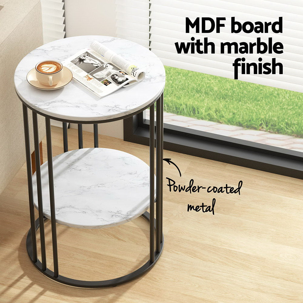 Artiss Sleek 2-Tier Round Coffee Table with Marble Effect - SuperSaverAU - view 5