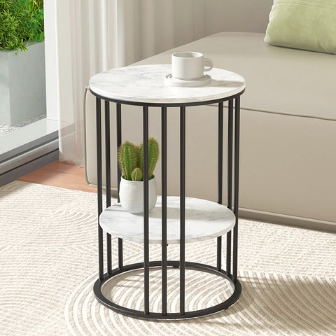 Artiss Sleek 2-Tier Round Coffee Table with Marble Effect - SuperSaverAU - view 1