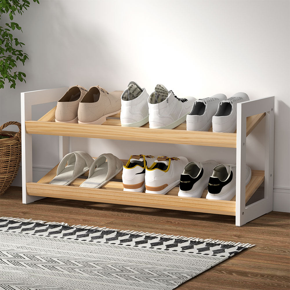 Artiss 2 Tier Shoe Rack for 6 Pairs White Kara - SuperSaverAU - view 1