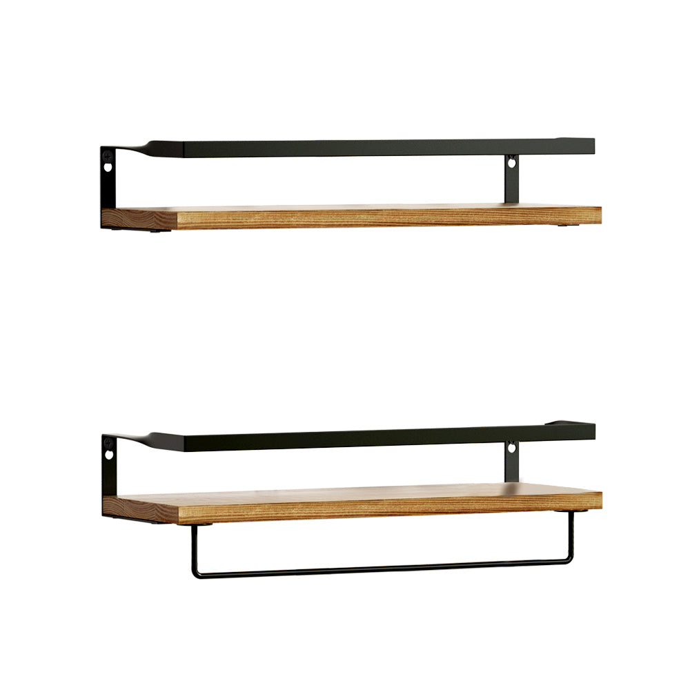 Artiss Melis Floating Wall Shelves Set of 2, Pine Wood, 15kg Capacity, Easy Install