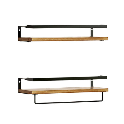 Artiss Melis Floating Wall Shelves Set of 2, Pine Wood, 15kg Capacity, Easy Install