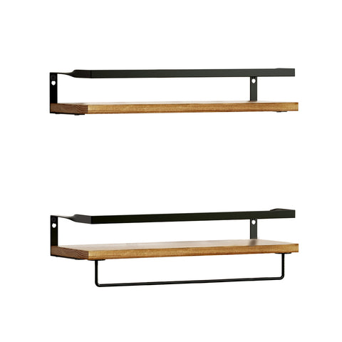 Artiss Melis Floating Wall Shelves Set of 2, Pine Wood, 15kg Capacity, Easy Install - SuperSaverAU - view 1