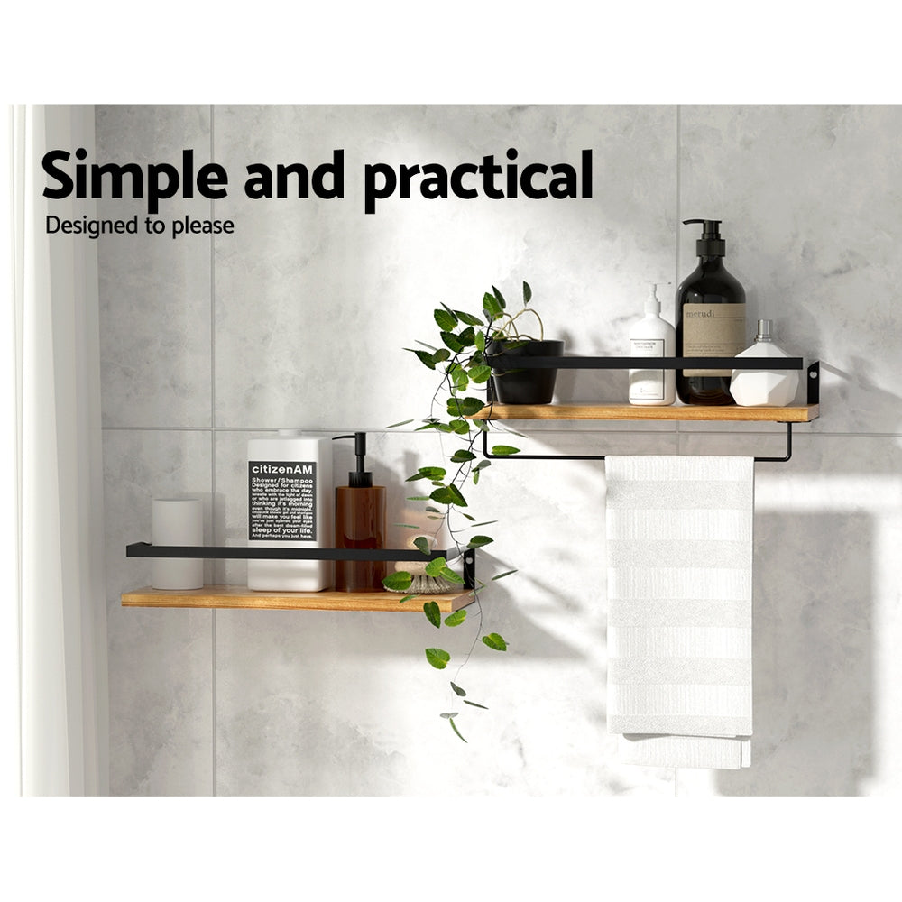 Artiss Melis Floating Wall Shelves Set of 2, Pine Wood, 15kg Capacity, Easy Install - SuperSaverAU - view 4