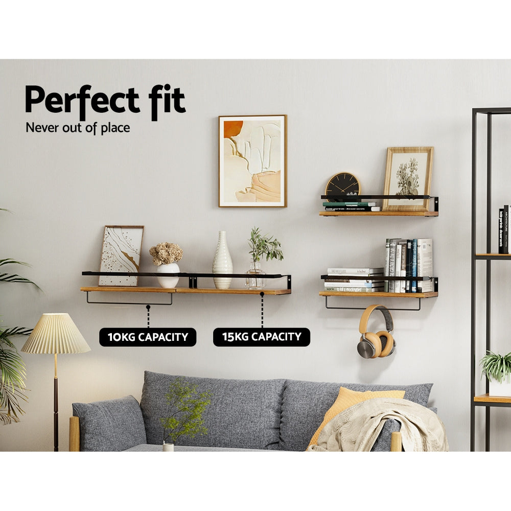Artiss Melis Floating Wall Shelves Set of 2, Pine Wood, 15kg Capacity, Easy Install - SuperSaverAU - view 5