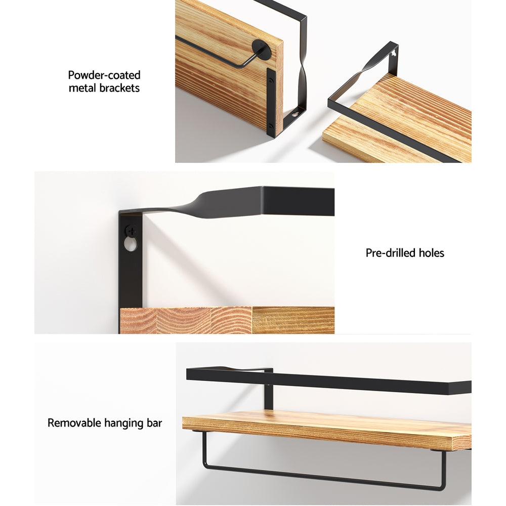 Artiss Melis Floating Wall Shelves Set of 2, Pine Wood, 15kg Capacity, Easy Install - SuperSaverAU - view 6