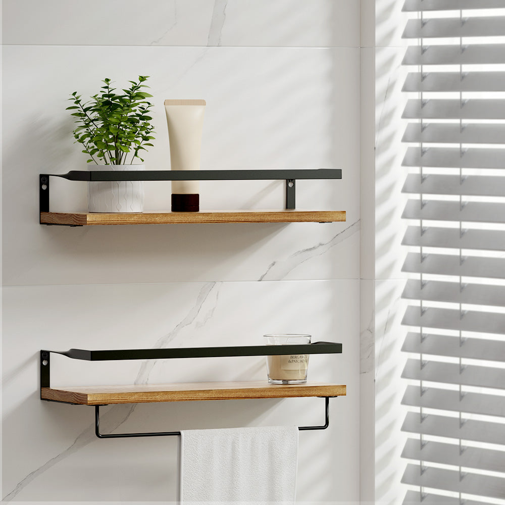 Artiss Melis Floating Wall Shelves Set of 2, Pine Wood, 15kg Capacity, Easy Install - SuperSaverAU - view 7