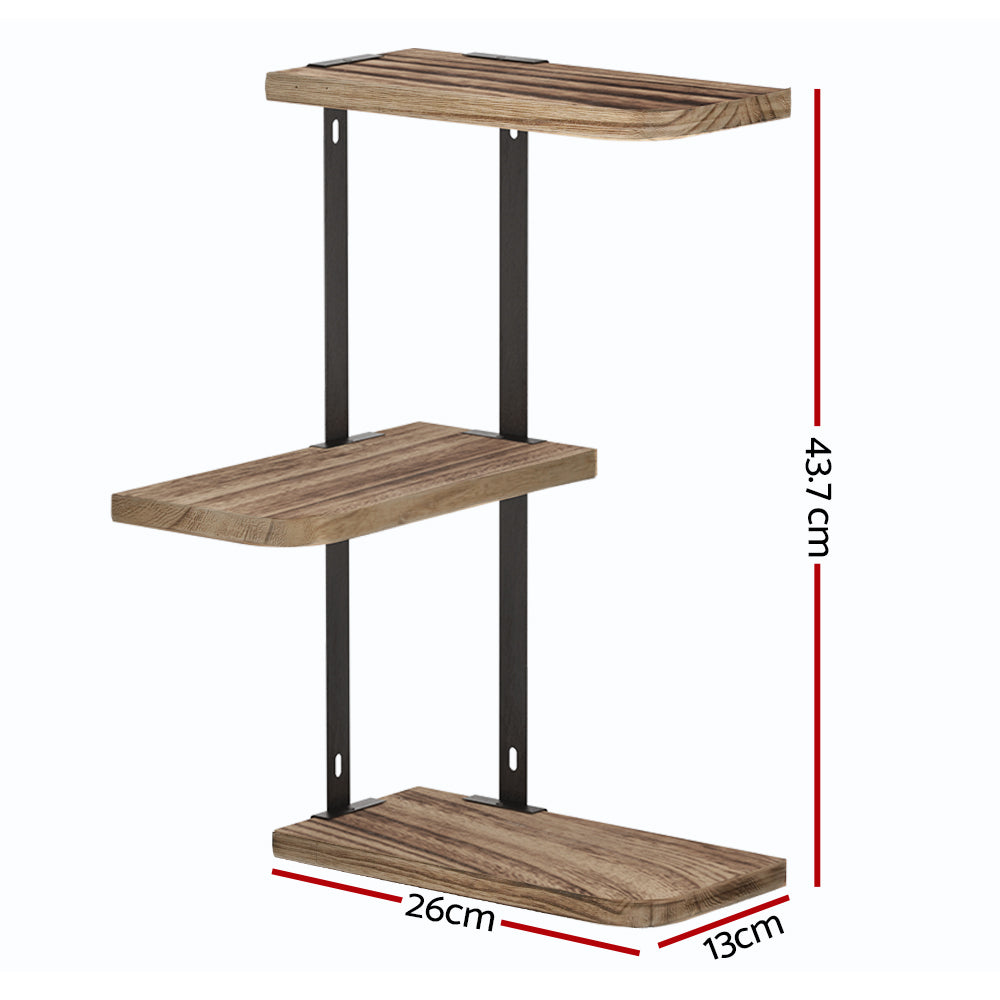 Artiss Floating Wall Shelf 3-Tier, 26cm x 13cm x 43.7cm, Paulownia Wood, Easy Assemble - SuperSaverAU - view 2