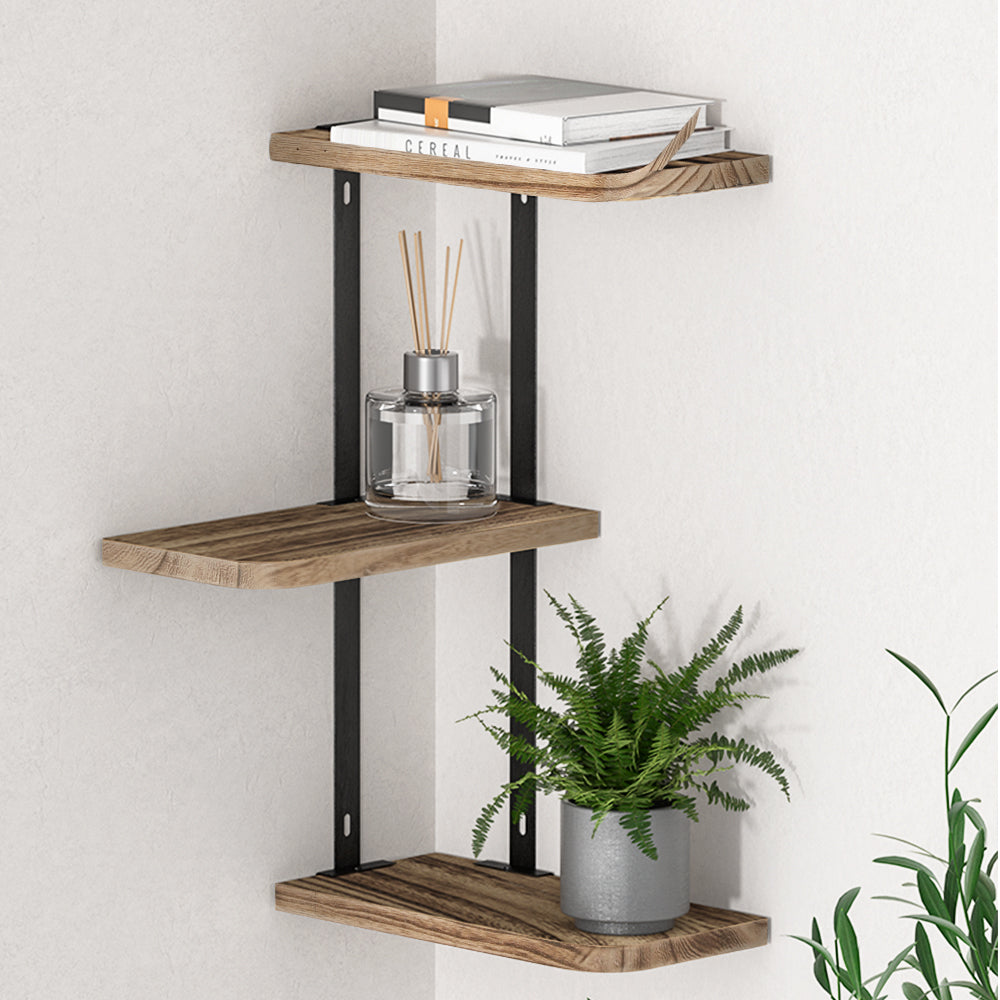 Artiss Floating Wall Shelf 3-Tier, 26cm x 13cm x 43.7cm, Paulownia Wood, Easy Assemble - SuperSaverAU - view 5