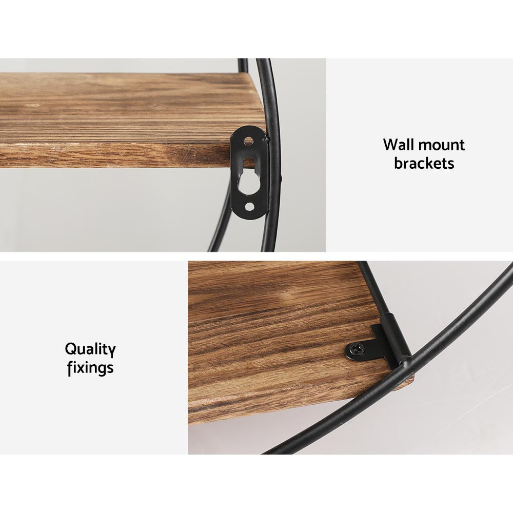 Artiss Floating Wall Shelf 3-Tier Round 50cm x 19cm x 50cm, Solid Wood, Easy Install - SuperSaverAU - view 7