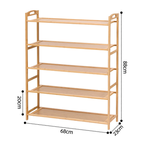 Artiss 5 Tier Bamboo Shoe Rack Pine Storage Organiser for Entryway Closet