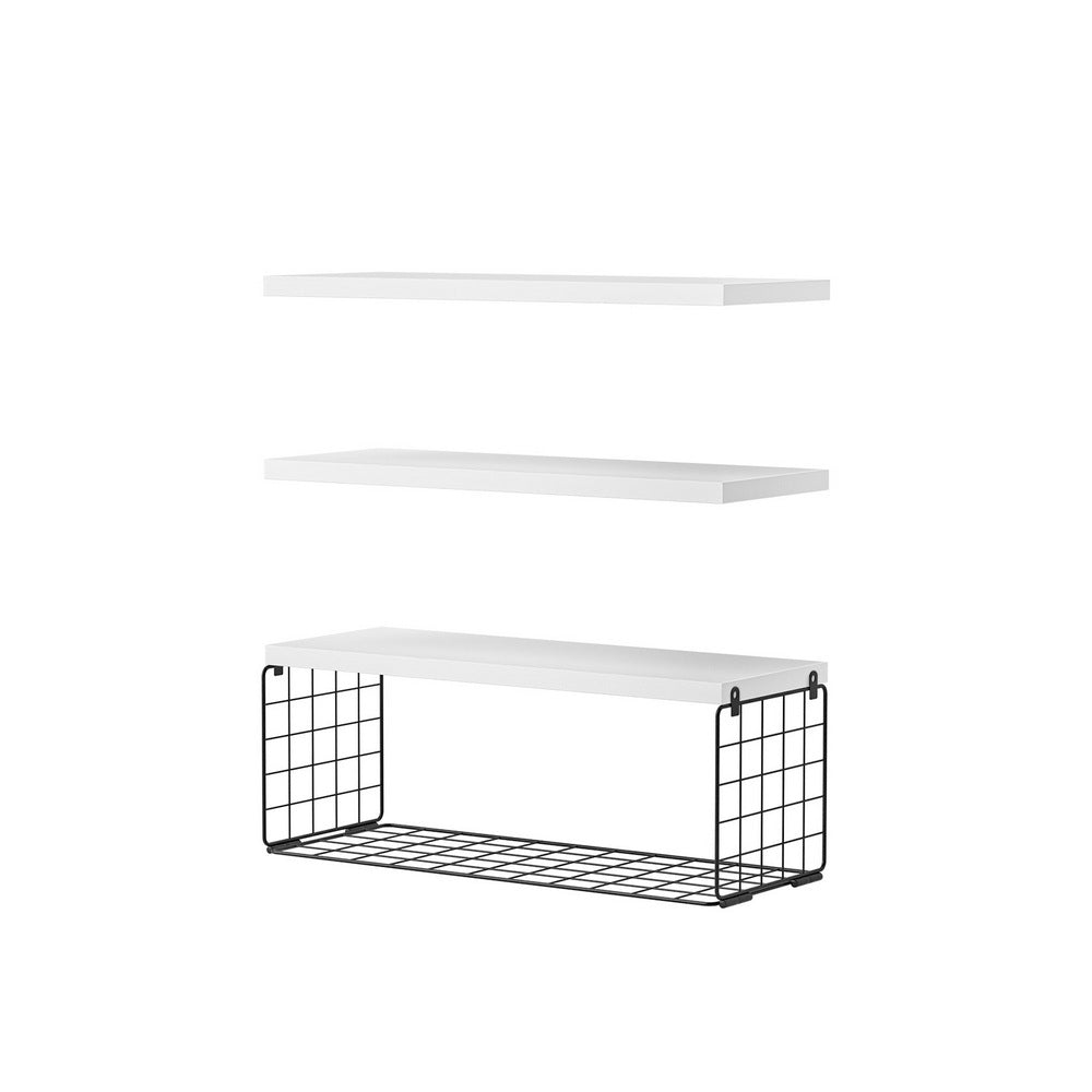 Artiss Set of 3 Floating Wall Shelves, White, Paulownia Wood, Space-Saving
