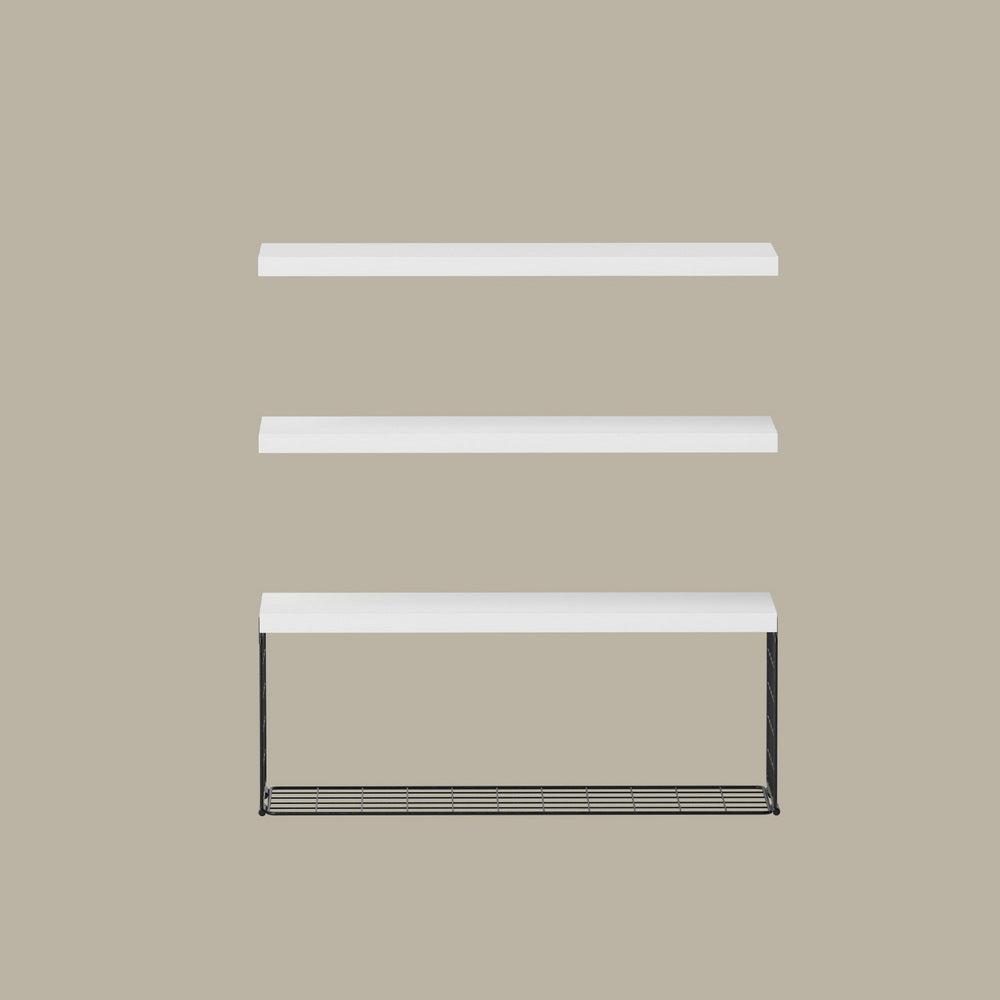 Artiss Set of 3 Floating Wall Shelves, White, Paulownia Wood, Space-Saving - SuperSaverAU - view 3