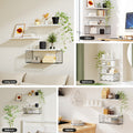 Artiss Set of 3 Floating Wall Shelves, White, Paulownia Wood, Space-Saving - SuperSaverAU - view 4