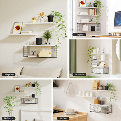 Artiss Set of 3 Floating Wall Shelves, White, Paulownia Wood, Space-Saving