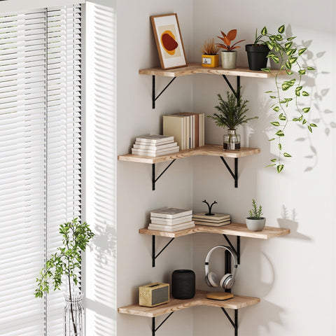 Artiss Set of 4 Floating Wall Shelves, Paulownia Wood, Space-Saving, Easy Assembly