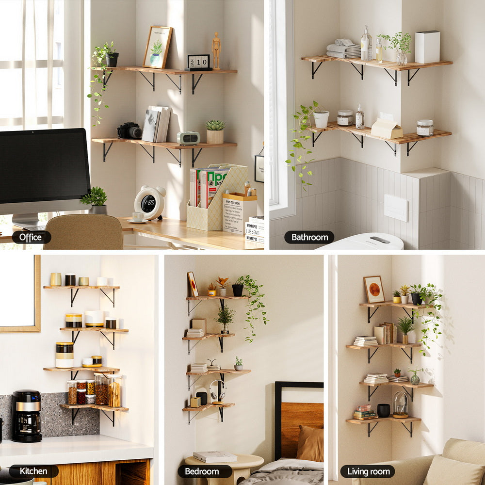 Artiss Set of 4 Floating Wall Shelves, Paulownia Wood, Space-Saving, Easy Assembly