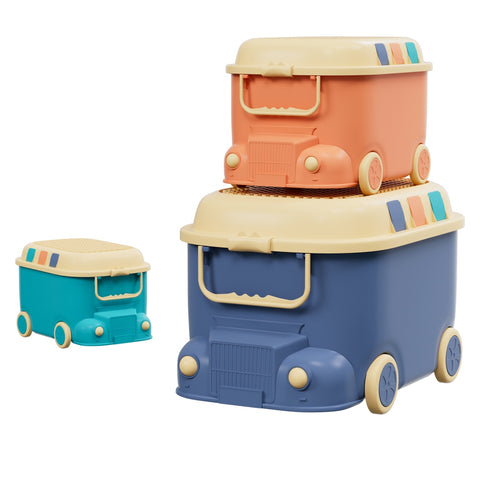 Keezi 3PCS Toy Storage Box Cute Car Toy Container Kids Toys Organiser Snack Boxes - SuperSaverAU - view 1