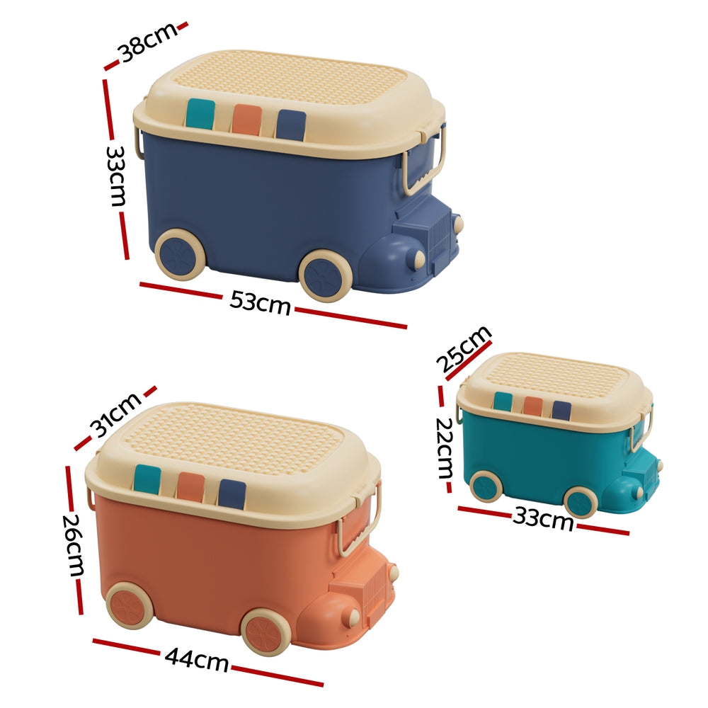 Keezi 3PCS Toy Storage Box Cute Car Toy Container Kids Toys Organiser Snack Boxes - SuperSaverAU - view 2