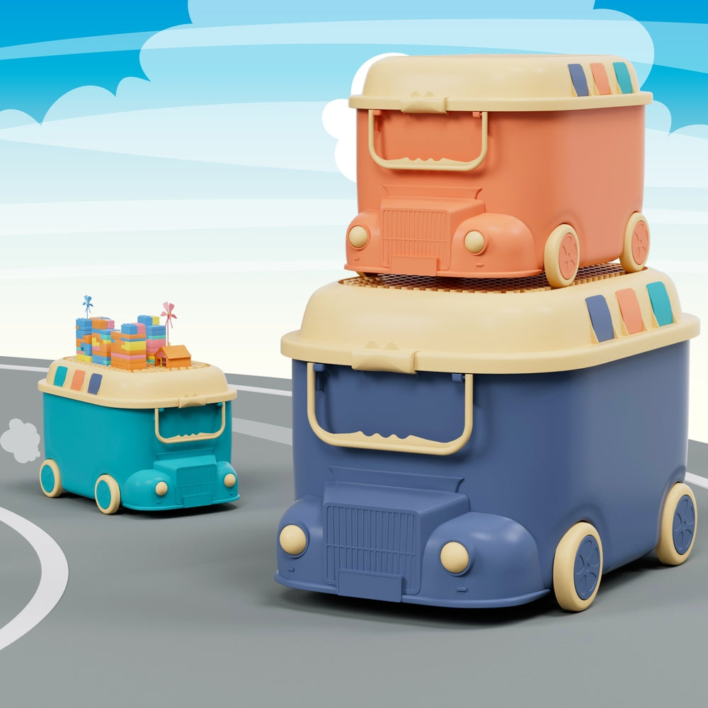 Keezi 3PCS Toy Storage Box Cute Car Toy Container Kids Toys Organiser Snack Boxes - SuperSaverAU - view 7