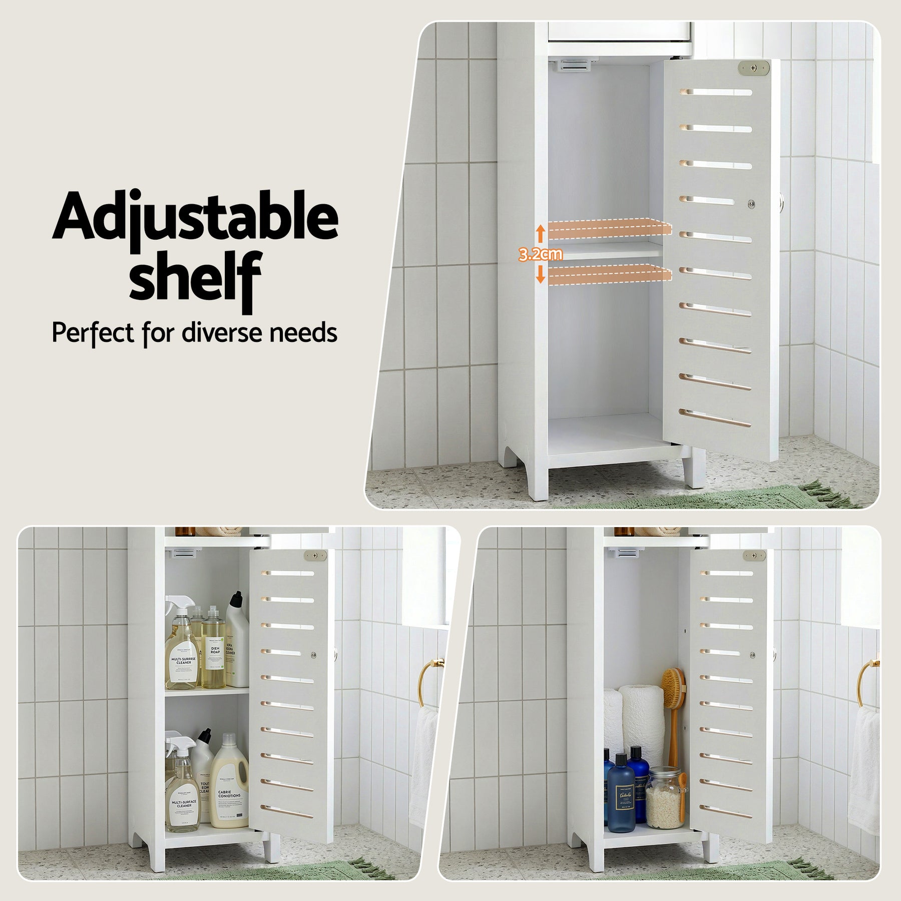 Artiss Bathroom Storage Cabinet 3-Tier Slim Toilet Paper Holder Organizer White - SuperSaverAU - view 6