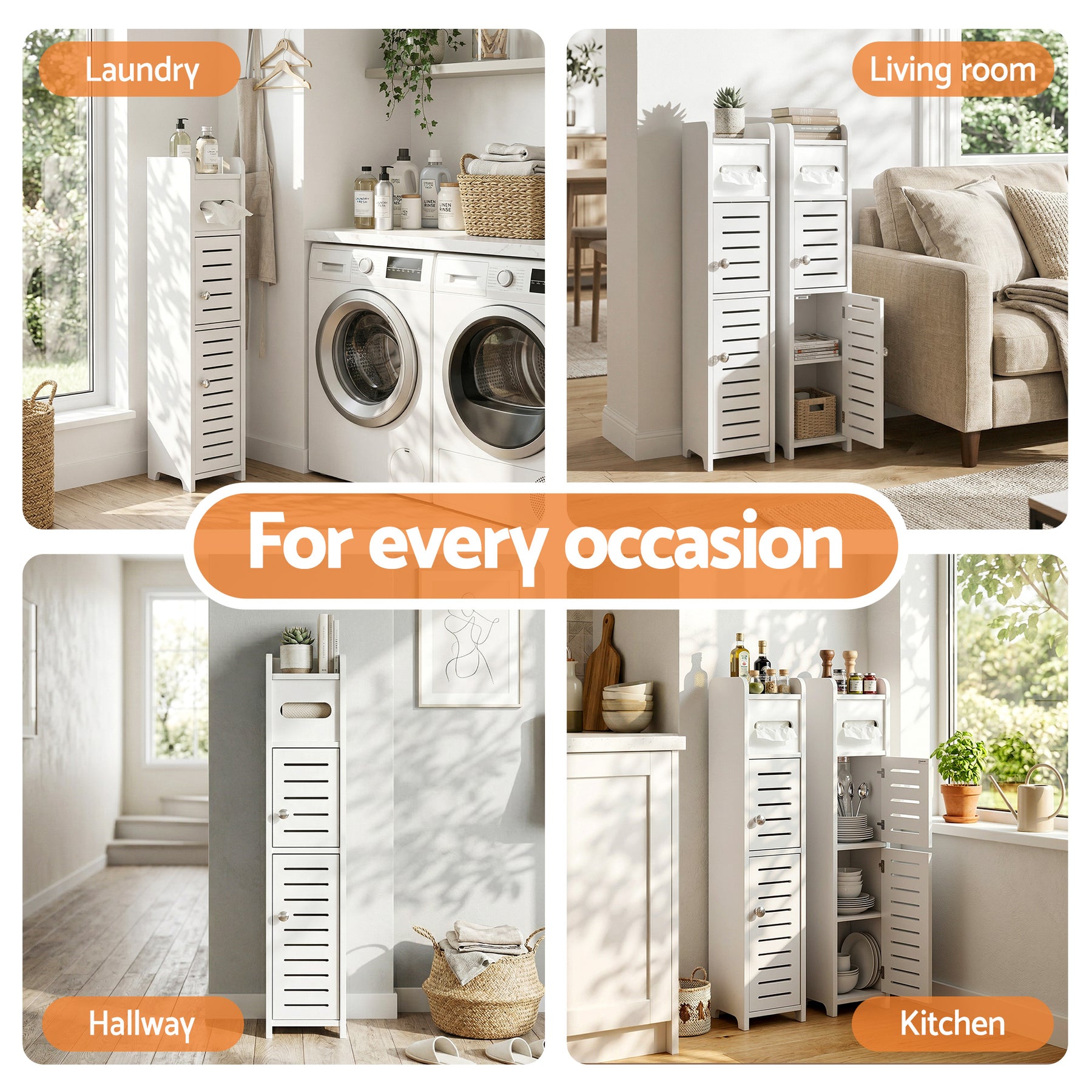 Artiss Bathroom Storage Cabinet 3-Tier Slim Toilet Paper Holder Organizer White - SuperSaverAU - view 9