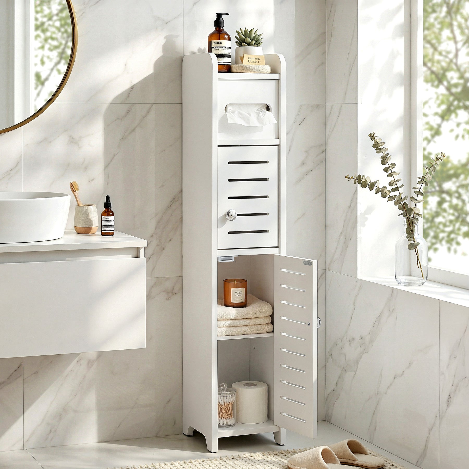 Artiss Bathroom Storage Cabinet 3-Tier Slim Toilet Paper Holder Organizer White - SuperSaverAU - view 10