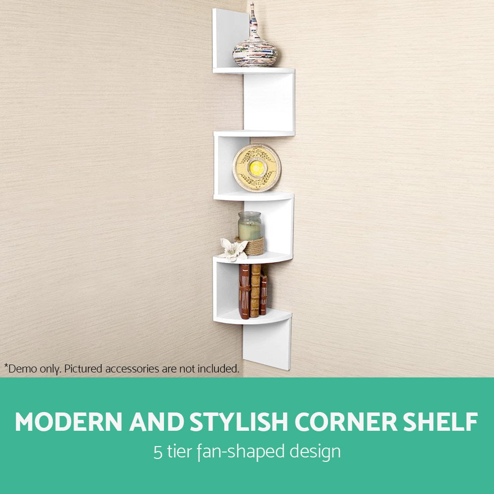 Artiss Wall Shelf Corner Floating 5-Tier White - SuperSaverAU - view 3