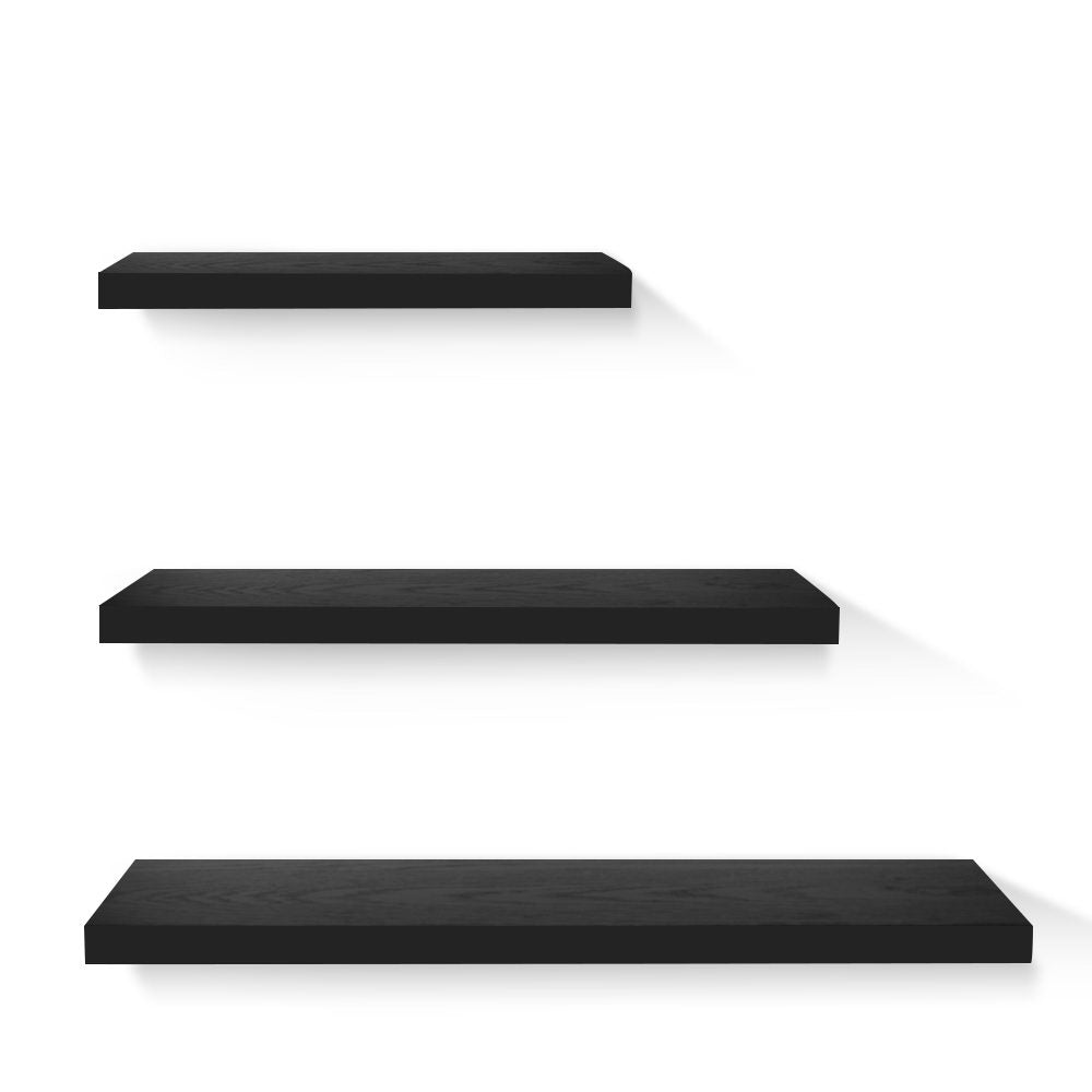 Artiss Floating Wall Shelf Set of 3 Black, 3.2cm Thick, 10kg Load Capacity